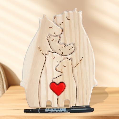 TZQFROCE Personalisiertes Holzkunstpuzzle der Bärenfamilie Bärenfamilie Personalisiert Bärenfamilie Kunstpuzzle Holz Familienpuzzle für Mama Papa Familie Andenken Geschenke(5Pcs) von TZQFROCE