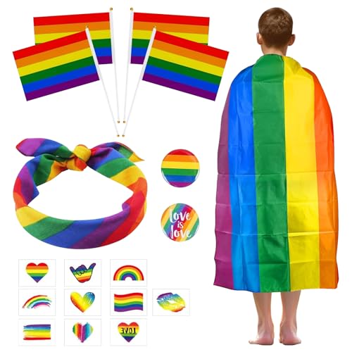 Pride Umhang Pride Accessoires Set Gay Pride Regenbogen Set Regenbogen Umhang für Gaypride Feiern Festival Schwulenpa von TZQFROCE