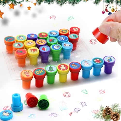 TZQFROCE 26 Stück Weihnachts Selbstfärbende Stempelset Kinder Set für Ab 2 Jahre - Mini Stempel Weihnachten - Mitgebsel Kindergeburtstag von TZQFROCE