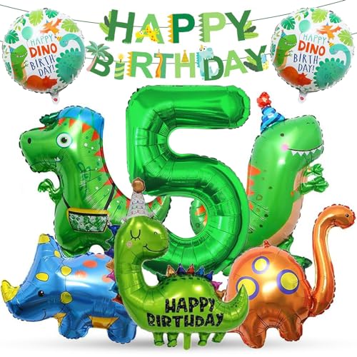 Dino Geburtstag Deko Set 5 Jahre Dino Deko Kindergeburtstag XXL Dinosaurier Kindergeburtstag Deko Dinosaurier Luftballon mit Happy Birthday Girlande für Geburtstag Dekoration Jungen von TZQFROCE