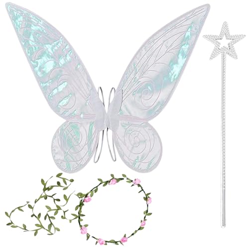 TZQFROCE Feenflügel Erwachsene Feen Kostüm Damen Feenflügel Kinder Feenflügel Damen Schmetterling Kostüm Damen mit Blumenkranz Zauberstab für Mädchen Prinzessin Party Cosplay - Weiß TZQFROCE Feenflügel Erwachsene Feen Kostüm Damen Feenflügel Kinder Feenflügel Damen Schmetterling Kostüm Damen mit Blumenkranz Zauberstab für Mädchen Prinzessin Party Cosplay - Weiß von TZQFROCE