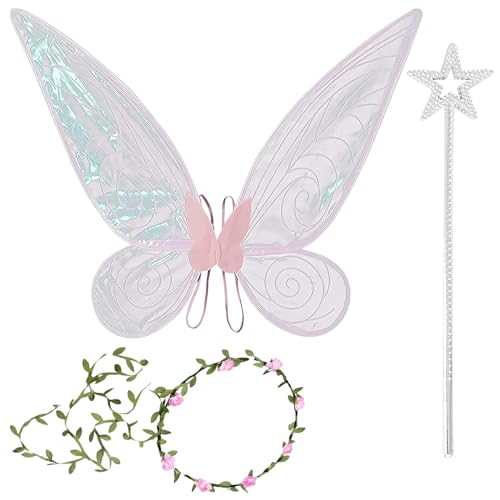 TZQFROCE Feenflügel Kostüm Feenflügel Damen Fee Kostüm Damen Schmetterlingsflügel Elfenflügel mit Blumenkranz Zauberstab für Kinder Mädchen Prinzessin Party Cosplay - Rosa TZQFROCE Feenflügel Kostüm Feenflügel Damen Fee Kostüm Damen Schmetterlingsflügel Elfenflügel mit Blumenkranz Zauberstab für Kinder Mädchen Prinzessin Party Cosplay - Rosa von TZQFROCE