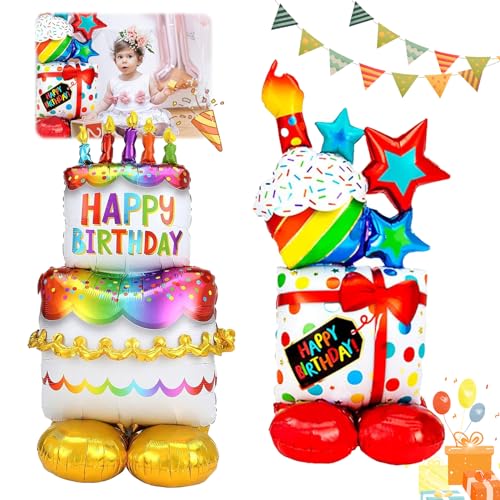 TZQFROCE Folienballon Happy Birthday XXL 2 Stück Geschenk Luftballon Stehend Happy Birthday Folienballon Geburtstag Aufblasbare Helium Ballons Geburtstag für Kinder Geburtstag Junge Mädchen von TZQFROCE