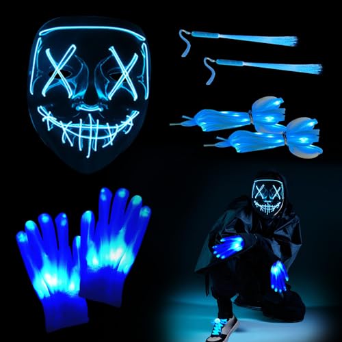 TZQFROCE Halloween Maske Halloween Maske Leuchtende Set LED Grusel Maske Mehrere Leuchtmodi Kostüm Neon Ma-ske, für Halloween, Fasching & Karneval von TZQFROCE