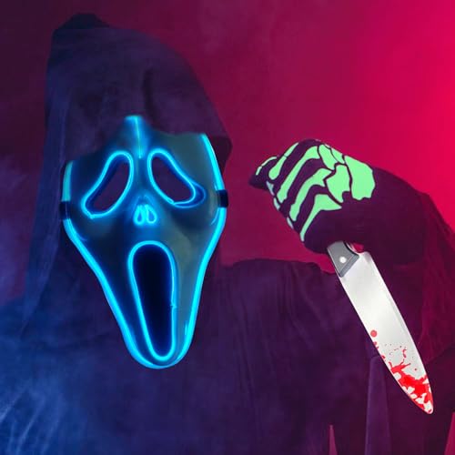 TZQFROCE Halloween Maske mit Led Ghostface Maske Totenkopfmaske für Halloween Scream Mask-e für Hallow-een Fasching Karneval Party Kostüm Cosplay Dekoration von TZQFROCE