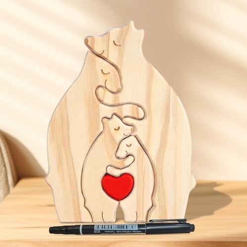 Familien Geschenk Personalisiertes Holzkunstpuzzle der Bärenfamilie Holz Kunstpuzzle der Bärenfamilie Holz Bär Skulpturen Desktop Ornament Home Tischdekoration Geschenk für Familie Andenken Geschenke von TZQFROCE