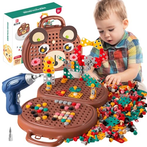 TZQFROCE Montessori Spielzeugkiste Montessori Spielzeug ab 3 Jahre 205 Stück 3D Puzzle Mosaik Spiele Kinder Werkzeugkoffer Steckspiel Spielzeug ab 3 4 5 Jahre Kinder Geschenke für Jungen Mädchen von TZQFROCE