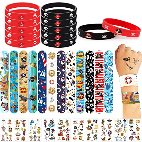 TZQFROCE 34 Stück Piraten Kindergeburtstag Piraten Schnapparmband Piraten Tattoo Aufkleber Piraten Geburtstag Deko Piraten Deko Set für Kindergeburtstag Party Mitgebsel Geschenke von TZQFROCE