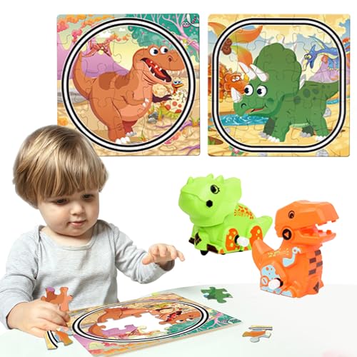 TZQFROCE Dino Kinderpuzzle Dino Spielzeugauto DIY Puzzlebahn für Kinderspielzeug ab 2 3 4 5 6 Jahre Junge Autorennbahnen Geschenk 3 4 5 Jahre Junge Mädchen von TZQFROCE