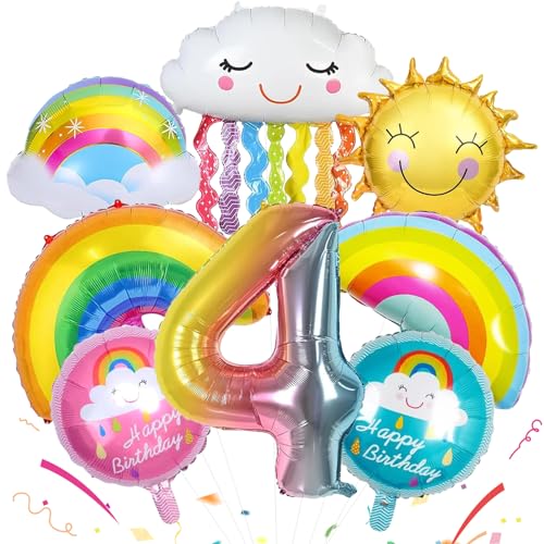 TZQFROCE Regenbogen Luftballons Mädchen 8 Stück 4 Jahre Regenbogen Geburtstagsdeko Luftballons Geburtstagsdeko Mädchen Regenbogen Ballon für Geburtstags Festival Party Dekoration von TZQFROCE