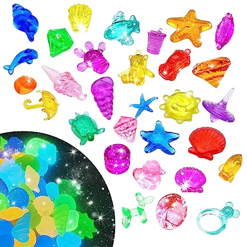 TZQFROCE 63 Stück Tauchspielzeug für Kinder Edelstein Unterwasser Leuchtend Kinder Acryl Edelsteine Kinder Unterwasser Spielzeug Set mit Meerestieren und Edelstein für Mädchen Junge Pool von TZQFROCE