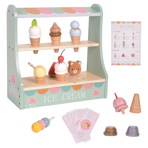 Eisdiele Kinder Holz, Kinderküche Zubehör ab 3 Jahre, Holzspielzeug Spielküche Zubehör, mit Bank Notes & Coins, Eisladen Kinder Holz Einkaufsladen, Montessori Spielzeug Weihnachten Kinderspielzeug für Eisdiele Kinder Holz, Kinderküche Zubehör ab 3 Jahre, Holzspielzeug Spielküche Zubehör, mit Bank Notes & Coins, Eisladen Kinder Holz Einkaufsladen, Montessori Spielzeug Weihnachten Kinderspielzeug für von TaFoyu
