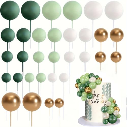 64 Stück Tortendeko Kugeln Grün Kugeln Tortendeko Set Cake Topper Mini-Ballons Tortenaufleger Hochzeit Cake Topper für Hochzeit Babyparty Jubiläum Party Feier (Grün) von Taasmoog