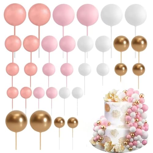 64 Stück Tortendeko Kugeln Cake Topper Roségold Kugeln Tortendeko Set Mini-Ballons Tortenaufleger Hochzeit Cake Topper für Hochzeit Babyparty Jubiläum Party Feier (Roségold, Rosa) von Taasmoog