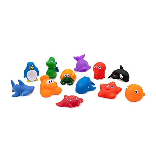 TACHAN - Tasche mit 12 Badefiguren - Meerestiere - weiches und weiches Material - Badewannenspielzeug - Einfach zu verstauen und zu transportieren (CPA Toy Group 756T00812) von Tachan