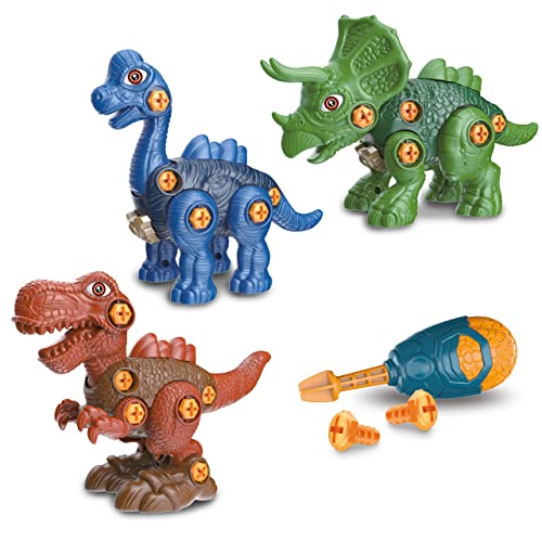 Tachan Dinosaurier-Bausatz: 3er Pack (Diplodocus, Triceratops, T-Rex) im Koffer mit Tragegriff, inkl. Hand- und Elektronik-Schraubendreher, für Kinder ab 3 Jahren von Tachan