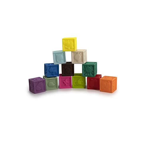 Tachan 785T00609 Gummiwürfel mit Farben, Zahlen und Zeichnungen, 12 Stück von Tachan