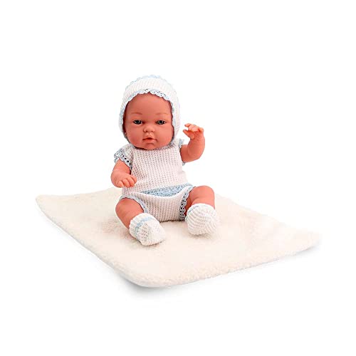 Tachan - Babypuppe, 30 cm, mit Kleidung aus blauem und weißem Strick, mit Lammfelldecke, realistischer Baby-Physico, bewegliche Gliedmaßen (CPA Toy Group Trading S.L. 788T00622) von Tachan