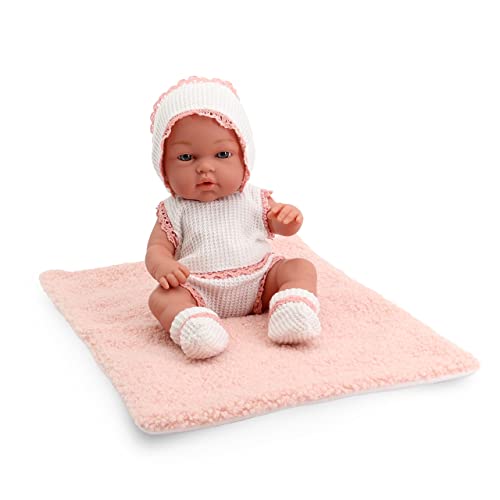 Tachan CPA Toy Group Trading S.L. 788T00623 Babypuppe, 30 cm, mit weißen und rosa Punkten, mit Lammfelldecke, realistische Babypuppe, bewegliche Gliedmaßen von Tachan