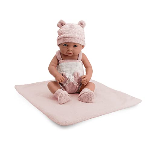 Tachan - Babypuppe, 40 cm, rosa und weiß gestrickt, mit Lammfell-Decke, Physico Realista de Baby, Gliedmaßen, bewegliche Gliedmaßen (CPA Toy Group Trading S.L. 788T00629) von Tachan