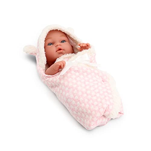 Tachan - Baby-Puppe, 30 cm, mit rosafarbenem Cape, realistischer Baby-Physico, bewegliche Gliedmaßen (CPA Toy Group Trading S.L. 788T00621) von Tachan