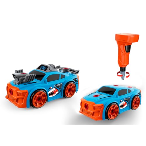 Tachan Rennfahrzeug - 2 Modelle in 1-26-teiliges Montageset - Blau - mit Elektroschrauber - +3 (CPA Toy Group 766T00899) von Tachan