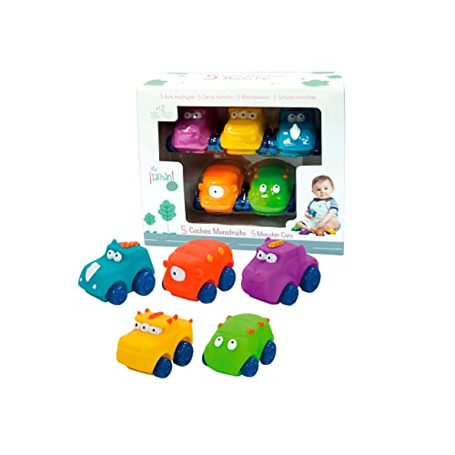 Tachan - Set mit 5 weichen Gummi-Monsterautos in Zwei Farben Blau, Orange, Lila, Gelb und Grün, Rollen auf jeder Oberfläche, einfacher und sicherer Griff von Tachan