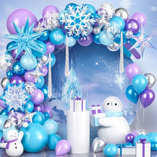 110stk Frozen Geburtstagsdeko Party Deko mit Blau Lila Luftballons Geburtstag Helium Ballons Schneeflocke Dekoration Frozen Party Zubehör Frozen Kindergeburtstag Babyparty für Mädchen Kinder von Tacobear