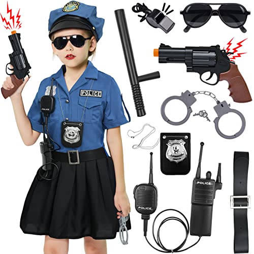 Polizei Kostüm Mädchen Polizistin Polizei Ausrüstung mit Polizei Uniform Mütze Kinder Taschenlampe Polizei Spielzeug für Mädchen Halloween Karneval von Tacobear