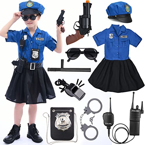 Polizei Kostüm Mädchen Polizistin Polizei Ausrüstung mit Polizei Uniform Mütze Kinder Taschenlampe Polizei Spielzeug für Mädchen Halloween Karneval von Tacobear