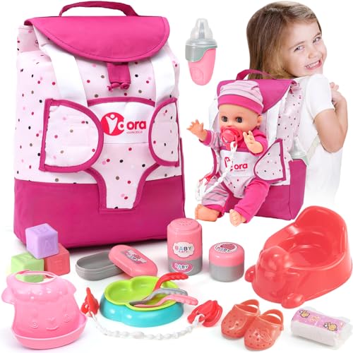 Tacobear Puppenzubehör für Baby Puppe, Puppen Zubehör mit Wickeltasche Rucksack Töpfchen Windel Flasche, Passend für 36cm Puppen Geschenk Mädchen Kinder 2 3 4 5 6 Jahre (Puppe Nicht Enthalten) von Tacobear