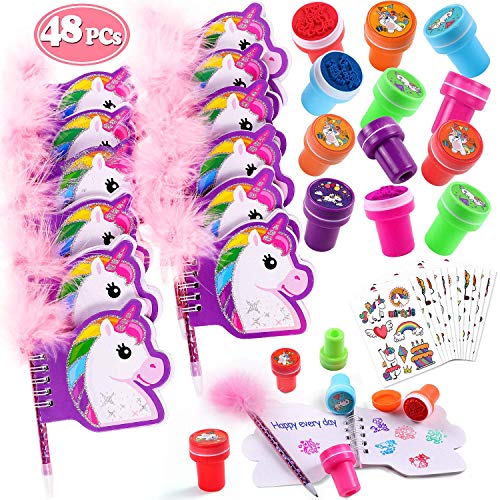 Tacobear 48 Stück Einhorn Geschenke für Mädchen mit Notizbuch, Stift, Stempel, Aufkleber Tattoos Einhorn Party Mitgebsel Kindergeburtstag Gastgeschenke für Kinder von Tacobear
