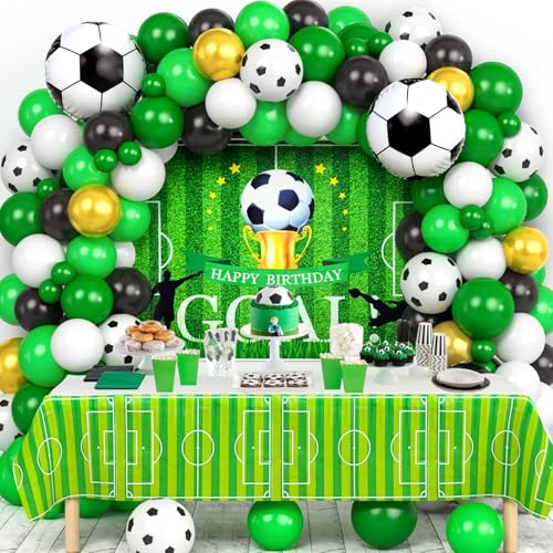 Tacobear 90STK. Fußball Deko Geburtstag Fußball Party Deko mit Fußball Hintergrund Tischdecke Ballon-Girlande Folienballons für Kinder Jungen Erwachsener Fussball Kindergeburtstag Party Dekoration von Tacobear