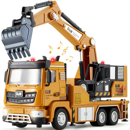 Tacobear Baustellen Fahrzeuge Spielzeug Set, 1:40 Metall Baufahrzeuge LKW Auto Spielzeug Kinder Baustellenfahrzeuge mit Sound und Licht Lastwagen Spielzeug Geschenk Jungen 3 4 5 6 Jahre (Bagger) von Tacobear