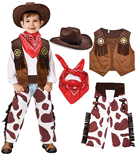 Tacobear Cowboy Kostüm Kinder Western Cowboy Zubehör Kinder mit Cowboy Weste Cowboy Hut Halstuch Cowboy Spielzeug für Karneval Cosplay Halloween für Kinder 3 4 5 6 7 8 9 10 11 12Jahre von Tacobear