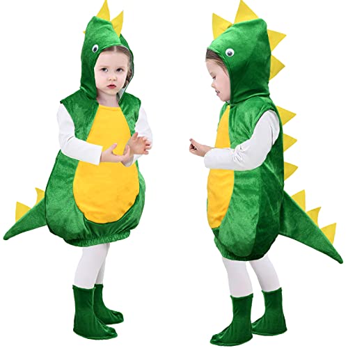 Tacobear Dino Kostüm Kinder Kapuzen Dinosaurier Kostüm mit Überschuhen Dino Kostüm Deluxe Dinosaurier Dress Up Party Rollenspiel Halloween Karnival Kostüm Jungen Mädchen (S 3-4Jahre) von Tacobear