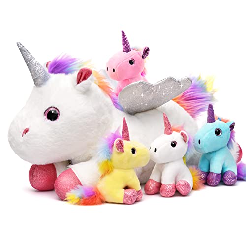 Tacobear Einhorn Kuscheltier Einhorn Geschenke für Mädchen Einhorn Spielzeug Einhorn Mama mit Babys Einhorn Pferd Plüschtier Einhorn Spielzeug Geschenk für Kinder Mädchen 3 4 5 6 7 8 Jahre von Tacobear