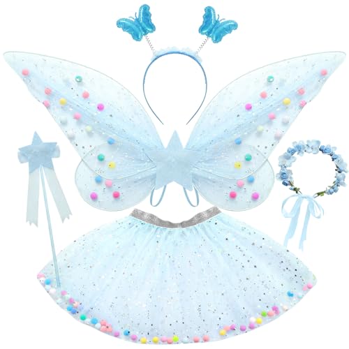 Tacobear Feenkostüm Mädchen Kinder Schmetterlingflügel Fee Kostüm Set Mädchen Tutu Wings Feenkleid Zauberstab Haarreif Halloween Party Prinzessin Feen Flügel Kostüm Kinder 3 4 5 6 7 8 Jahre von Tacobear