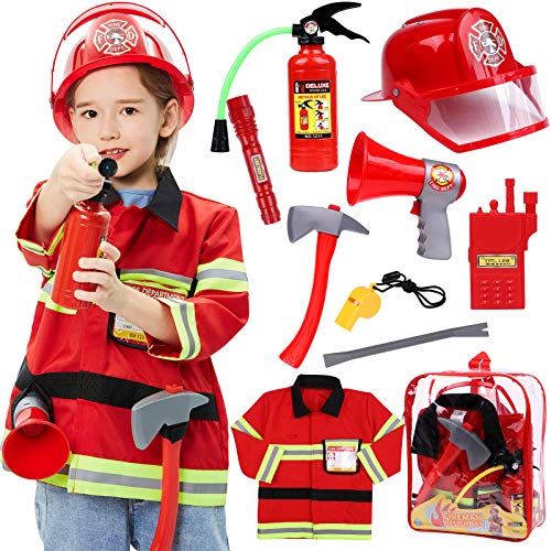 Tacobear Feuerwehrmann Kostüm Kinder Feuerwehr Rollenspiel Set mit Feuerlöscher Feuerwehrhelm Feuerwehrmann Spielzeug für Kinder Jungen Mädchen Karneval Halloween Fasching 3 4 5 6 7 8 Jahren von Tacobear