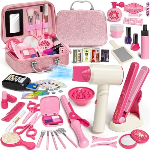 Tacobear Friseur Set Kinder Schminkkoffer Mädchen Friseurkoffer Haarstyling Zubehör Gefälschte Kosmetik Kaufmannsladen Rollenspiel Pretend Play Makeup Spielzeug Geschenke Mädchen ab 3 4 5 6 7 8 Jahre von Tacobear