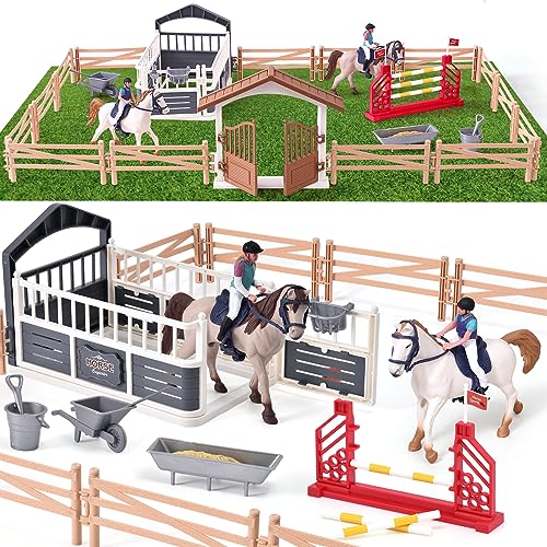 48Stk. Horse Club Pferde Spielzeug Pferdekoppel Pferdestall Hindernisse Pferdefiguren Sammelfiguren Nutztier Pädagogische Geschenk für Kinder Jungen Mädchen 3 4 5 6 7 8 9 10+ Jahren 70*42*16cm von Tacobear