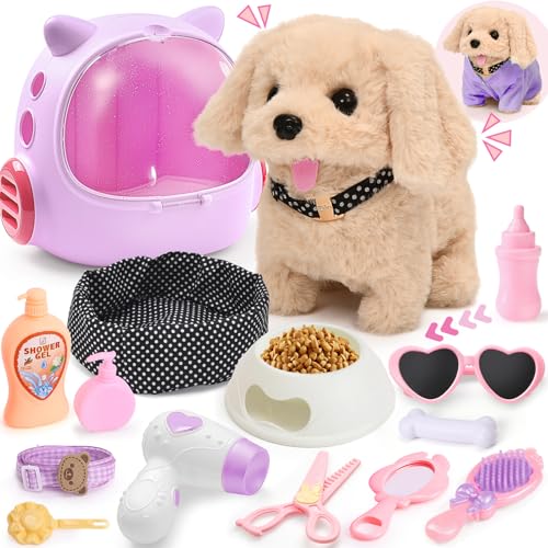 Tacobear Hund Spielzeug Kinder der Läuft und Bellt, Elektrischer Plüsch Hund mit Leine Hundekäfig Hundemantel Interaktives Haustier Kuscheltier Spielhund Geschenk Spielzeug für Mädchen 3 4 5 6 Jahre von Tacobear