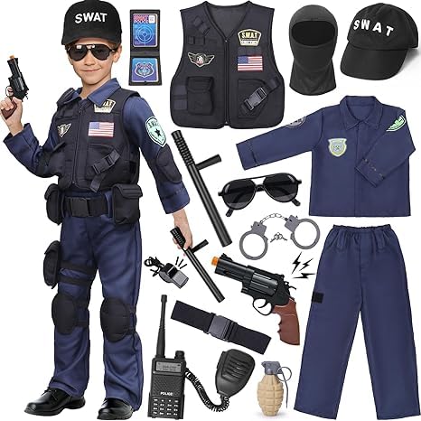 Tacobear Kostüm Kinder Polizei Rollenspielset mit Polizei Hemd Hosen Weste Hut (M(6-8)) von Tacobear