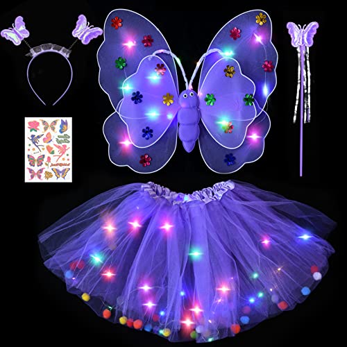 Tacobear Leuchtend Feenkostüm Feenflügel Schmetterlingsflügel mit Haarreif Zauberstab Fee Tattoos LED Tutu Tüllrock Mädchen Kinder Halloween Karneval Feen Geburtstag Party Fasching Kostüm (Lila) Tacobear Leuchtend Feenkostüm Feenflügel Schmetterlingsflügel mit Haarreif Zauberstab Fee Tattoos LED Tutu Tüllrock Mädchen Kinder Halloween Karneval Feen Geburtstag Party Fasching Kostüm (Lila) von Tacobear