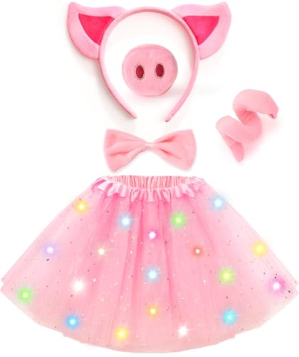 Tacobear Leuchtendes Tierkostüm Kinder Mädchen mit LED Tutu Rock Haarreif Fliege Tiere Schwanz Leopard Tiger Schwein Kostüm für Cosplay Halloween Party Karneval (Schwanz) von Tacobear