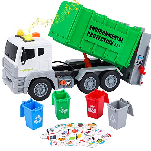 Tacobear Müllauto Müllwagen Spielzeug Großer Lastwagen Müllwagen Spielzeug mit 4 Mülleimer Sound und Licht Fahrzeuge Kinder Auto Spielzeug Geschenk für Jungen 3 4 5 6 Jahre von Tacobear