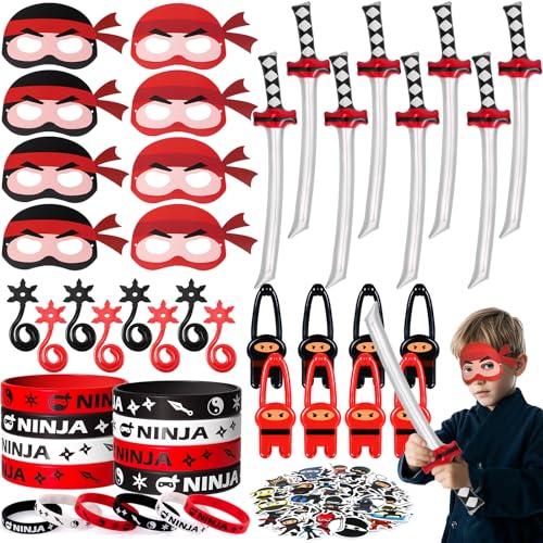 Tacobear Ninja Kindergeburtstag Mitgebsel Set mit Masken Silikon Armbänder Fingerschleuder Dehnbare Fliegende Spielzeug Krieger Ninja Geburtstag Party Give Aways Gastgeschenke für Jungen von Tacobear