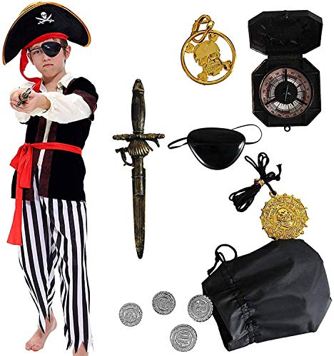 Tacobear Piratenkostüm für Kinder Jungen Mit Zubehör - Augenklappe, Kompass, Geldbeutel, Ohrring - Fancy Dress Kostüm von Tacobear