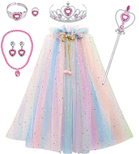 Tacobear Prinzessin Umhang Kinder Frozen Zubehör Mit Krone Zauberstab Schmuck Karneval Fasching Halloween Kostüm Party Geschenk für Mädchen Verkleidung (Bunt) von Tacobear