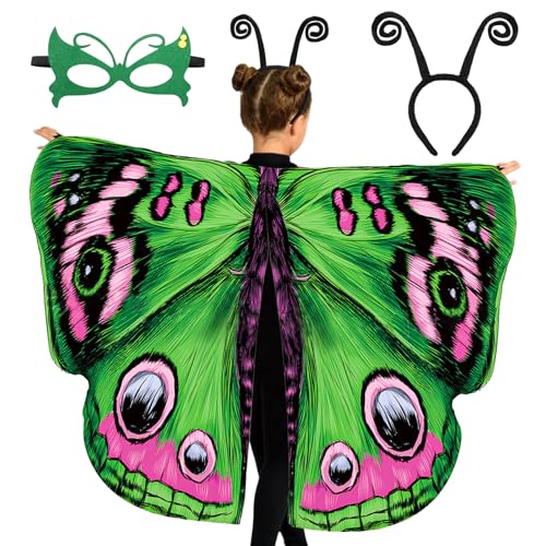 Tacobear Schmetterling Kostüm Kinder Schmetterlingsflügel für Mädchen mit Stirnband Maske Schmetterling Umhang Flügel für Cosplay Mottoparty Karneval Fasching (Grün) von Tacobear